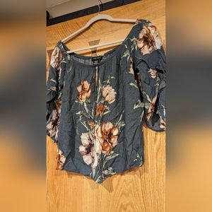 Blue Off Shoulder Floral Top